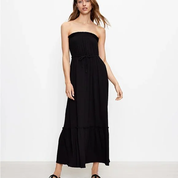 LOFT | Dresses | New Loft L Womens Black Knit Strapless Drawstring Maxi  Dress | Poshmark